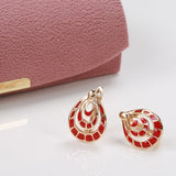 Unique Red Enamel Geometric Rose Gold Color Latch Back Earrings E39