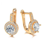 Rose Gold Color, Gold Color & Silver Color Round Cubic Zirconia Latch Back Earrings E19