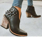 Women Ankle Boots, High Heels with 5 vintage Belt Buckle Accessories Boots 40