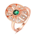 Rose Gold Color Hollow Oval Plate With Cubic Zirconia Ring