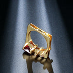 Yellow Gold Color Red and White Cubic Zirconia Geometric Ring R74