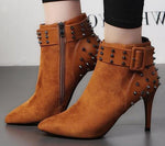 Thin High Heels Pumps, Pointed Toe Ankle Fashion Rivet Boots 21