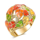 Gold Color Mosaic Enamel Stained Glass look With Cubic Zirconia Ring R35