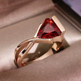 Rose Gold Color Red Champagne Triangular Cut Cubic Zirconia Geometric Rings R60