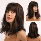 Medium Multi Colored Straight Synthetic Wigs with Bangs (41)