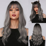 Long Multi Colored Water Wave Synthetic Wigs with Bangs (36)