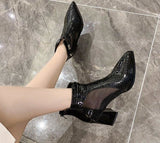 Female Pointed Toe, Thick Heel High Heels, PU Leather Snake Skin Style Boots 74