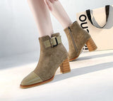 PU Leather and Flock Ankle High with Zipper Closure & Fashionable Belt Buckle 19