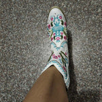 British Women Top Quality PU Leather, Embroidered Flower Pattern & Rivets Slip on Boots 48