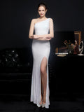 Elegant One Shoulder Slit Gold Sequin Evening Dress 59