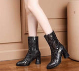 Ankle High, Snake Skin Style Pattern, Pointed Toe PU Leather, Zipper Closure Boots 56