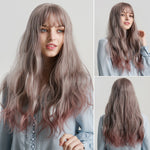 Long Multi Colored Water Wave Synthetic Wigs with Bangs (36)