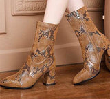 Ankle High, Snake Skin Style Pattern, Pointed Toe PU Leather, Zipper Closure Boots 56