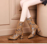 Ankle High, Snake Skin Style Pattern, Pointed Toe PU Leather, Zipper Closure Boots 56