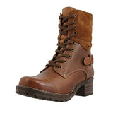 Ankle, Lace Up Motorcycle PU Leather Boots with Buckle 28