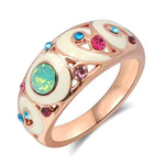 Gold Color White Enamel Multicolor Cubic Zirconia Ring R3