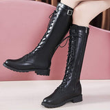 Fashion Belt Buckle Strap Knee-High Lace-Up, Zipper Boots 38