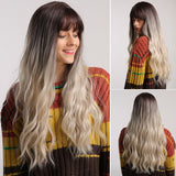 Long Multi Colored Water Wave Synthetic Wigs with Bangs (36)