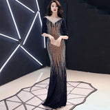 Evening Long Sparkle New Modified Illusion, Sequined Mermaid Maxi Gown Dress 76