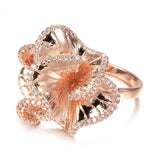 Garden Rose Of Rose Gold Color With Cubic Zirconia On Periphery Of Petals Ring R8