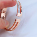 Trendy 2 Rose Gold Color Criss Cross with Cubic Zirconia on Bigger Bracelet B14