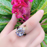 Gun Black Color Retro Butterfly Insect Grasping Cubic Zirconia Ring R31