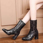 Ankle High, Snake Skin Style Pattern, Pointed Toe PU Leather, Zipper Closure Boots 56