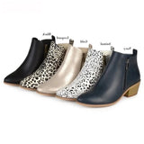 Fashion Dalmatian, Leopard Pattern, Silver & Black, PU Leather Broad Pointed Toe, Zipper Closure Boots 13