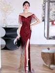 Formal Cocktail Tassels Side Split, Floor Length Shinning Sequined Dress 61