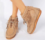 Ankle Height, Round Toe, Flat Bottom With Lace-Up Fringed Boots 88