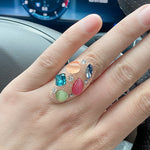 Rose Gold Color Colorful Imitation Opal And Multi-Colored Cubic Zirconia Ring R2