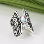 Silver Color Imitation Moonstone Angel Wings Ring R24