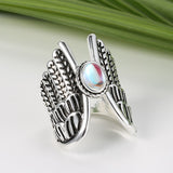 Silver Color Imitation Moonstone Angel Wings Ring R24