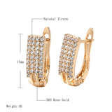 Rose Gold Color 4 Columned Cubic Zirconia Rectangle Shaped Latch Back Earrings E8