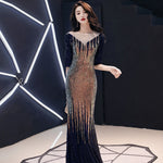 Evening Long Sparkle New Modified Illusion, Sequined Mermaid Maxi Gown Dress 76