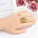 Antique Gold Color Hot Colorful Enamel Flower Ring Mosaic With White Crystal R27