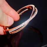 Trendy 2 Rose Gold Color Criss Cross with Cubic Zirconia on Bigger Bracelet B14