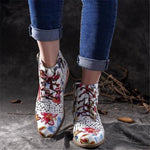 Floral/Insect Painting Motif, PU Leather Splicing Lace-Up Stitching Boots 07