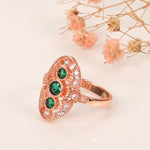 Rose Gold Hollow Oval Shape With Green & Colorless Cubic Zirconia Ring R15