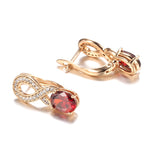 Rose Gold Color Figure Eight Red Cubic Zirconia Geometric Latch Back Earrings E13