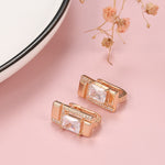 Rose Gold Color Rectangular Cubic Zirconia Latch Back Earrings E24