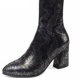 Ankle High, Snake Skin Style Pattern, Pointed Toe PU Leather, Zipper Closure Boots 56