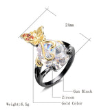 Gun Black Color Retro Butterfly Insect Grasping Cubic Zirconia Ring R31