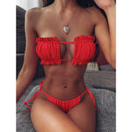 Women's Sexy Solid Pleated Bandeau Bikini