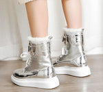 Warm with Plush Material Ankle Boots, Flat Platform Pu Leather Boots with Metal Buckle Lock 65