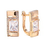 Rose Gold Color Rectangular Cubic Zirconia Latch Back Earrings E24