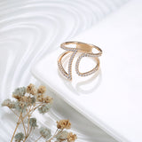 Rose Gold Geometric Hollow Line With Cubic Zirconia Ring R23