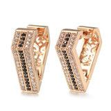 Rose Gold Color with Black and Colorless Cubic Zirconia Huggies Back Earrings E35