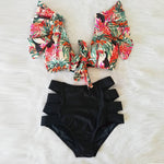 Flora V-Neck High-Waisted Two Piece Swimsuit