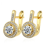 Rose Gold Color, Gold Color & Silver Color Round Cubic Zirconia Latch Back Earrings E19